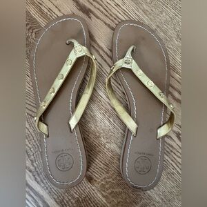 Tory Burch Metallic Gold Flip Flops. Size 10.